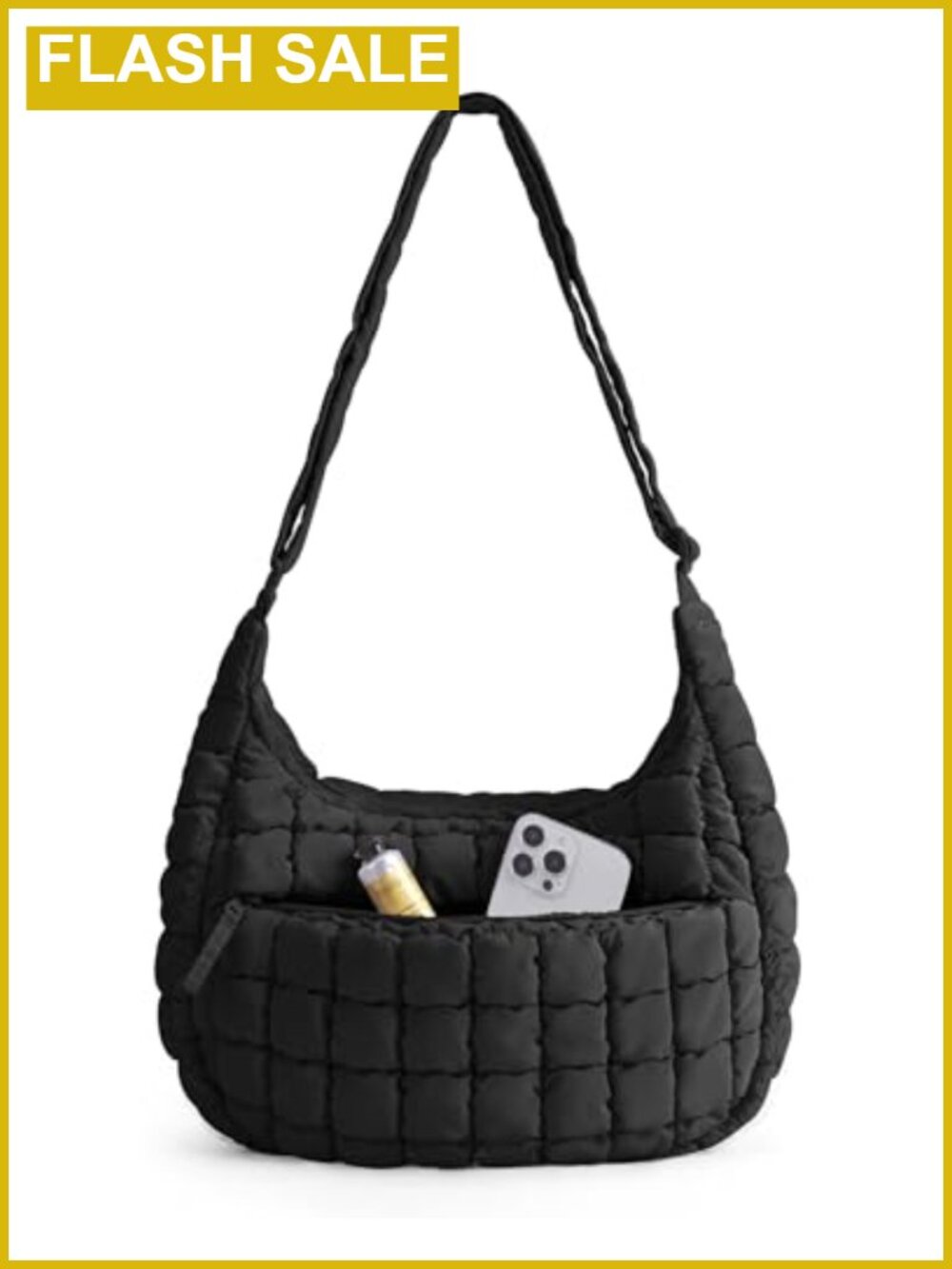 Quilted Crossbody Bag for Women, Adjustable Strap, Water-Resistant Polyester